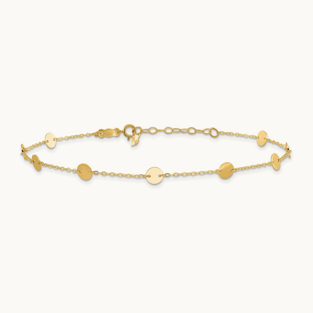 Polished Disc 9in Plus 1in extension Anklet — 14K Yellow Gold