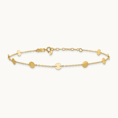 Polished Disc 9in Plus 1in extension Anklet — 14K Yellow Gold