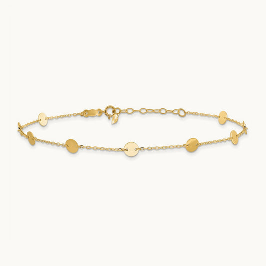 Polished Disc 9in Plus 1in extension Anklet — 14K Yellow Gold