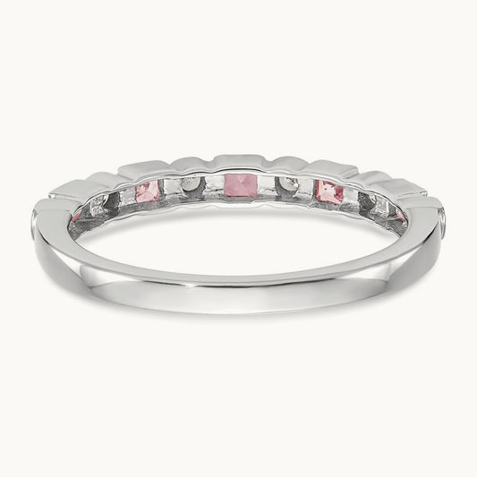Diamond w/Pink Sapphire Band, 14K White Gold