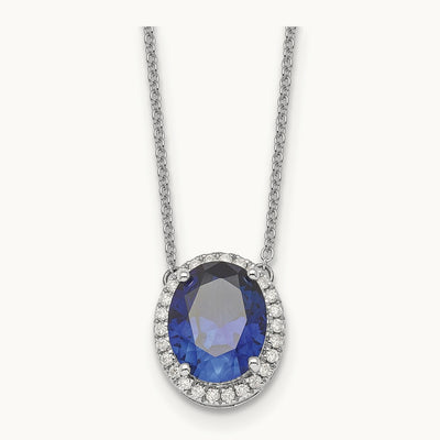 Oval Created Sapphire/Diamond 18in. Halo Necklace, 14K White Gold