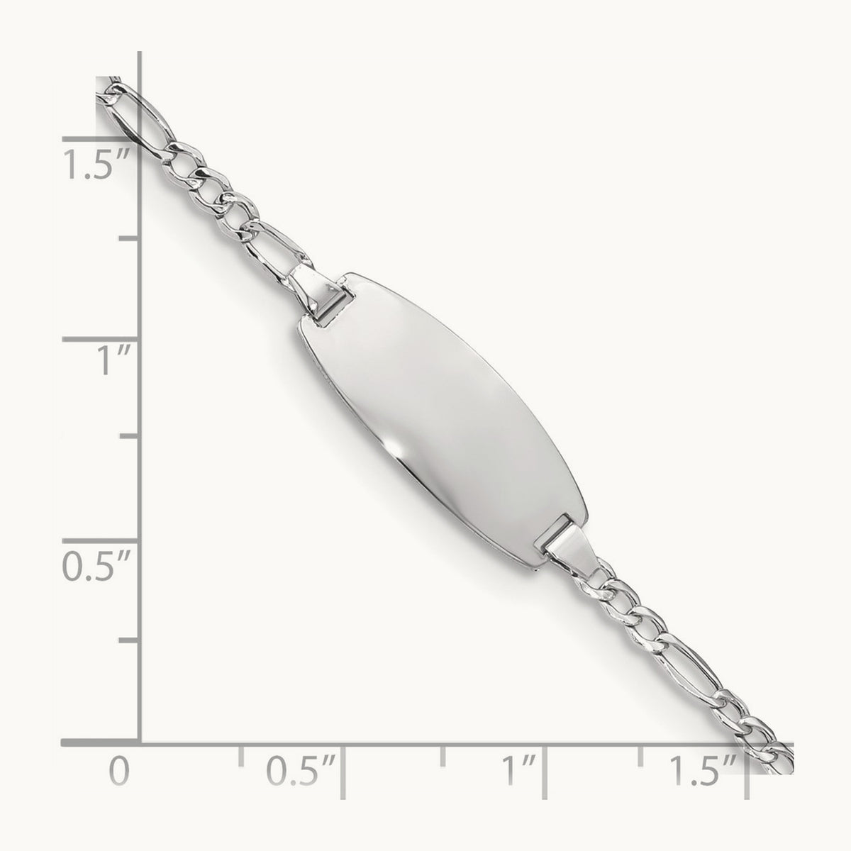 Semi-Solid Oval Figaro ID Bracelet — 14K White Gold