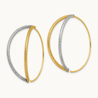 w/Rhodium Large Diamond-Cut Dangle Threader Earrings, 14K