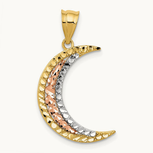 w/White Rhodium Diamond-cut Moon Pendant, 14K Two-tone