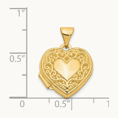 Scroll Heart Locket, 14K
