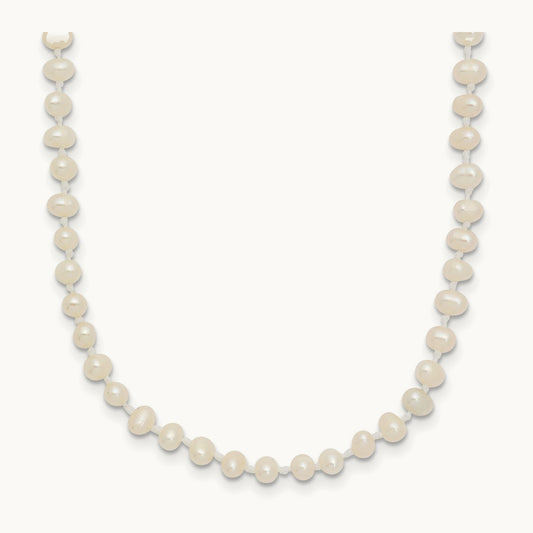 3- White Semi Round Freshwater Cultured Pearl Necklace, 14K
