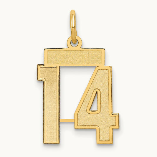 Small Satin Number 14 Charm, 14K
