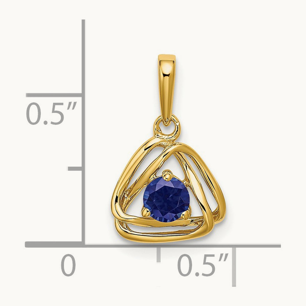 Created Sapphire Triangle Pendant — 14K Yellow Gold