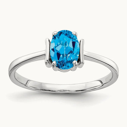 7x5mm Oval Blue Topaz ring, 14K White Gold