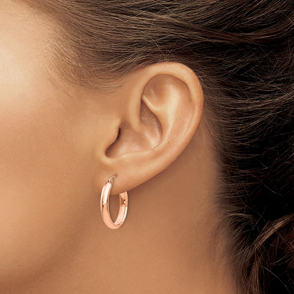 Polished Oval Tube Hoop Earrings — 14K Rose Gold, 17mm