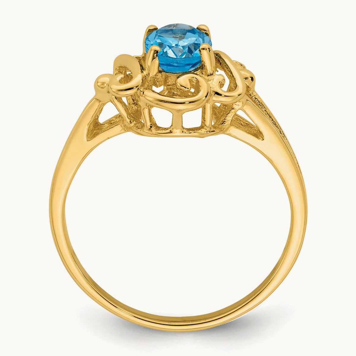 7x5mm Oval Blue Topaz ring, 14K