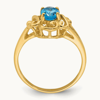 7x5mm Oval Blue Topaz ring, 14K