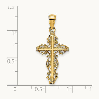 Cross with Lace Trim Charm — 14K Yellow Gold