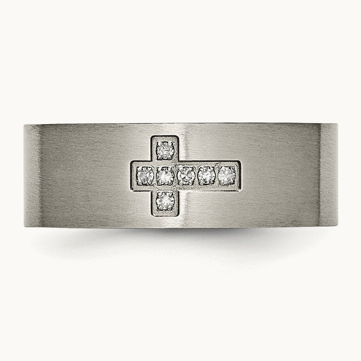 Brushed 1/15ct Diamond Cross Flat Band, 8mm, Titanium