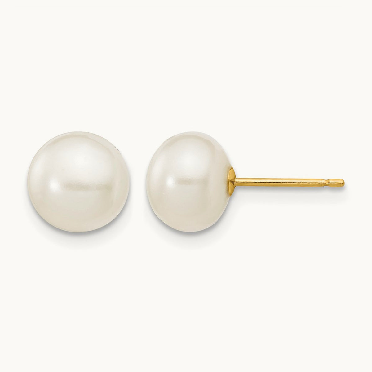 7- White Button Freshwater Cultured Pearl Stud Post Earrings, 8mm, 14K