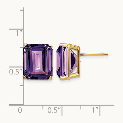 12x10mm Emerald Cut Amethyst Earrings, 14K