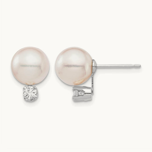 8- Round White Saltwater Akoya .20ct. Diamond Earrings, 9mm, 14K White Gold