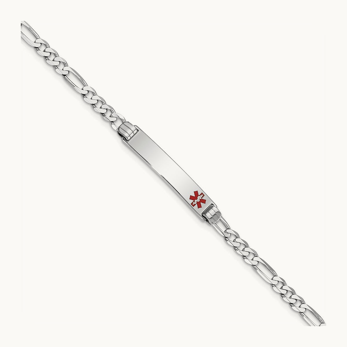 Medical Red Enamel Figaro Link ID Bracelet, 14K White Gold