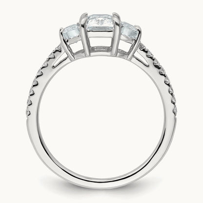 F+Half Moon Radiant Semi-Mount 3 Stone Engagement Ring, 0.75 ct tw Lab-Grown Diamond