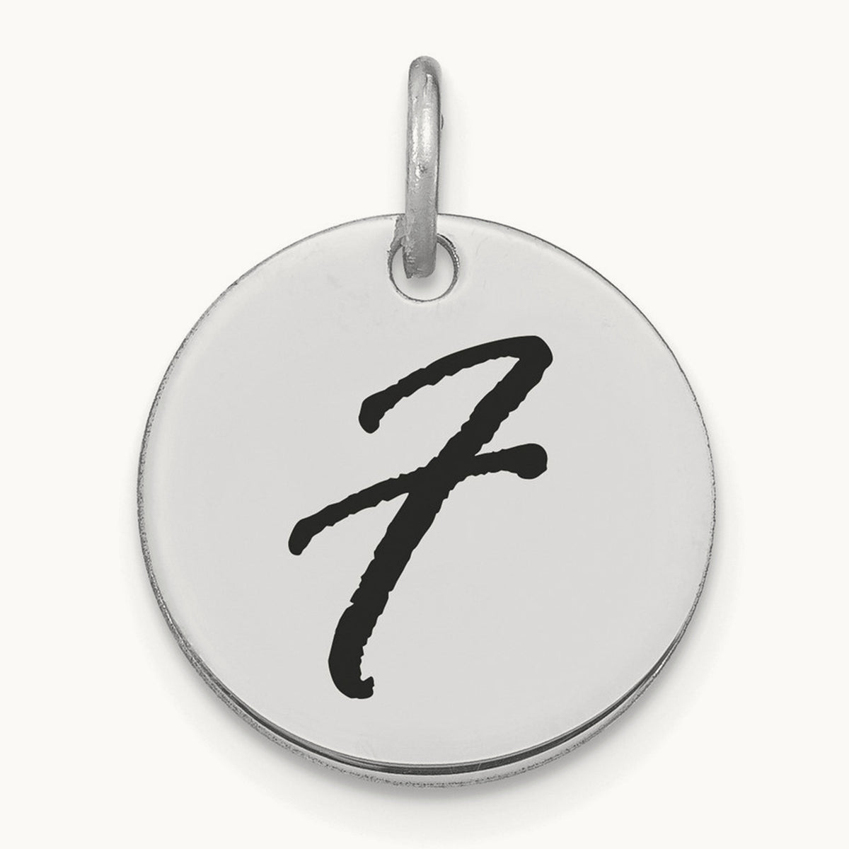 Polished Black Enamel Initial Disk Charm — 14K White Gold, F