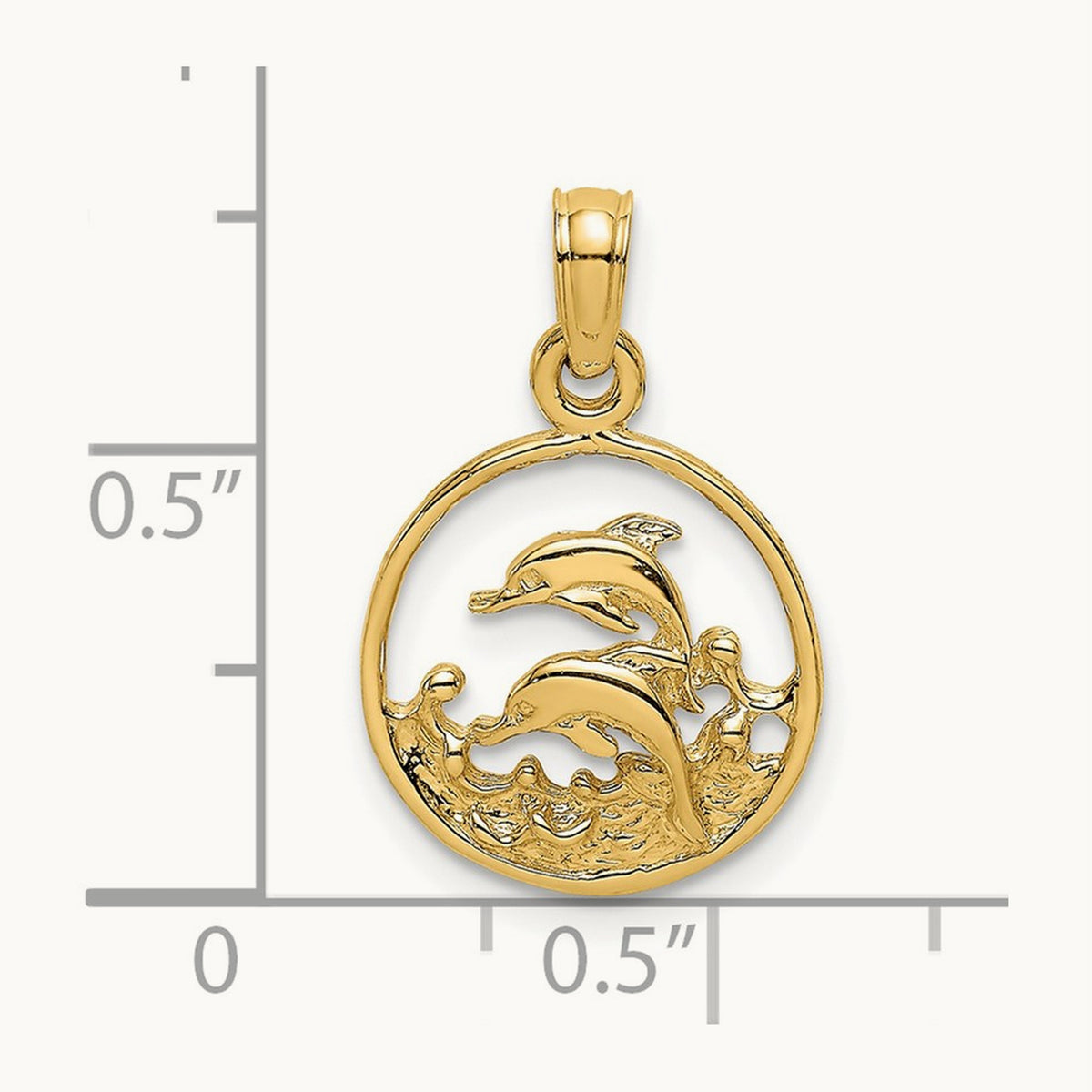 Two Dolphins in Circle Charm, 14K