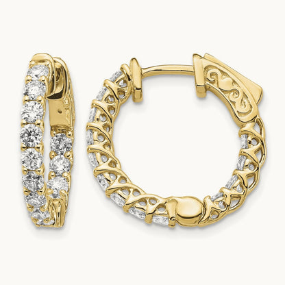 Diamond Round Hoop w/Safety Clasp Earrings, 14K