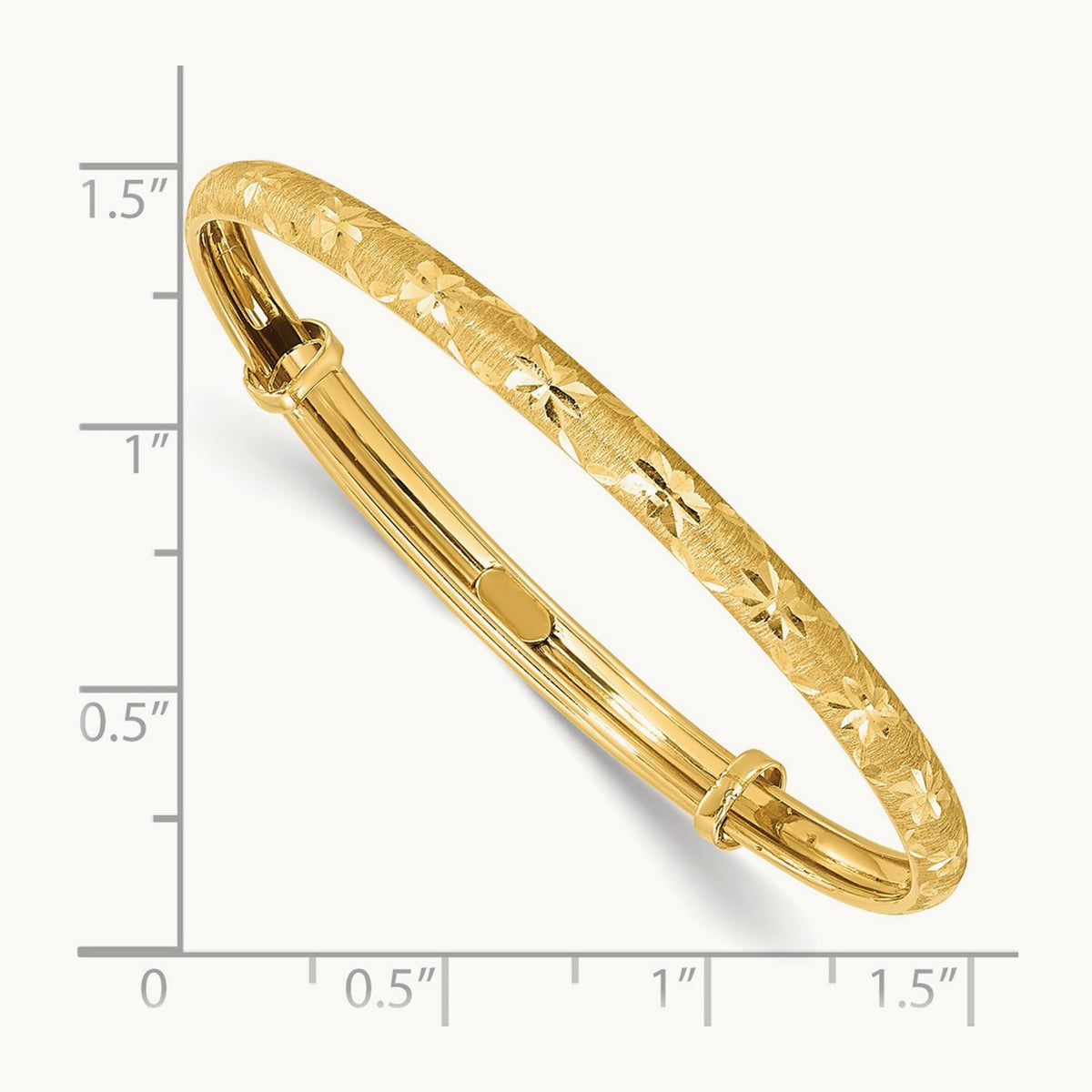 Polished Satin and Diamond-cut Adjustable Baby Bangle, 14K