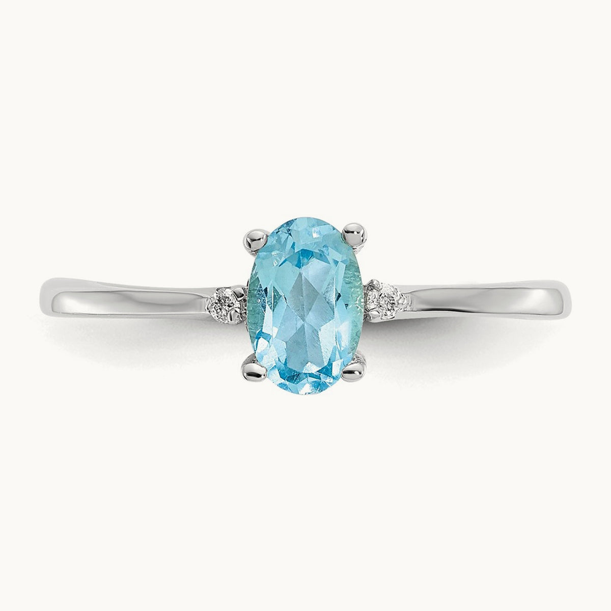 Diamond & Blue Topaz Birthstone Ring — 14K White Gold, 6