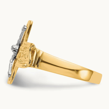 Crucifix Men's Ring, 14K Two-tone