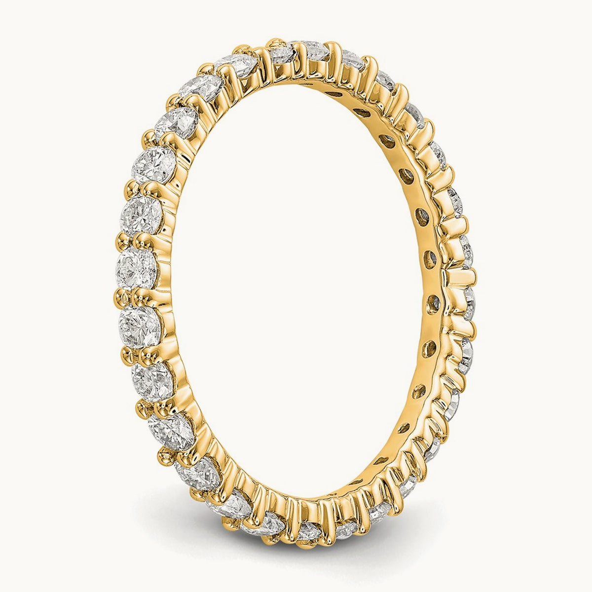 Polished Shared Prong Diamond Eternity Band — 14K Yellow Gold, 1.036 ct, 7