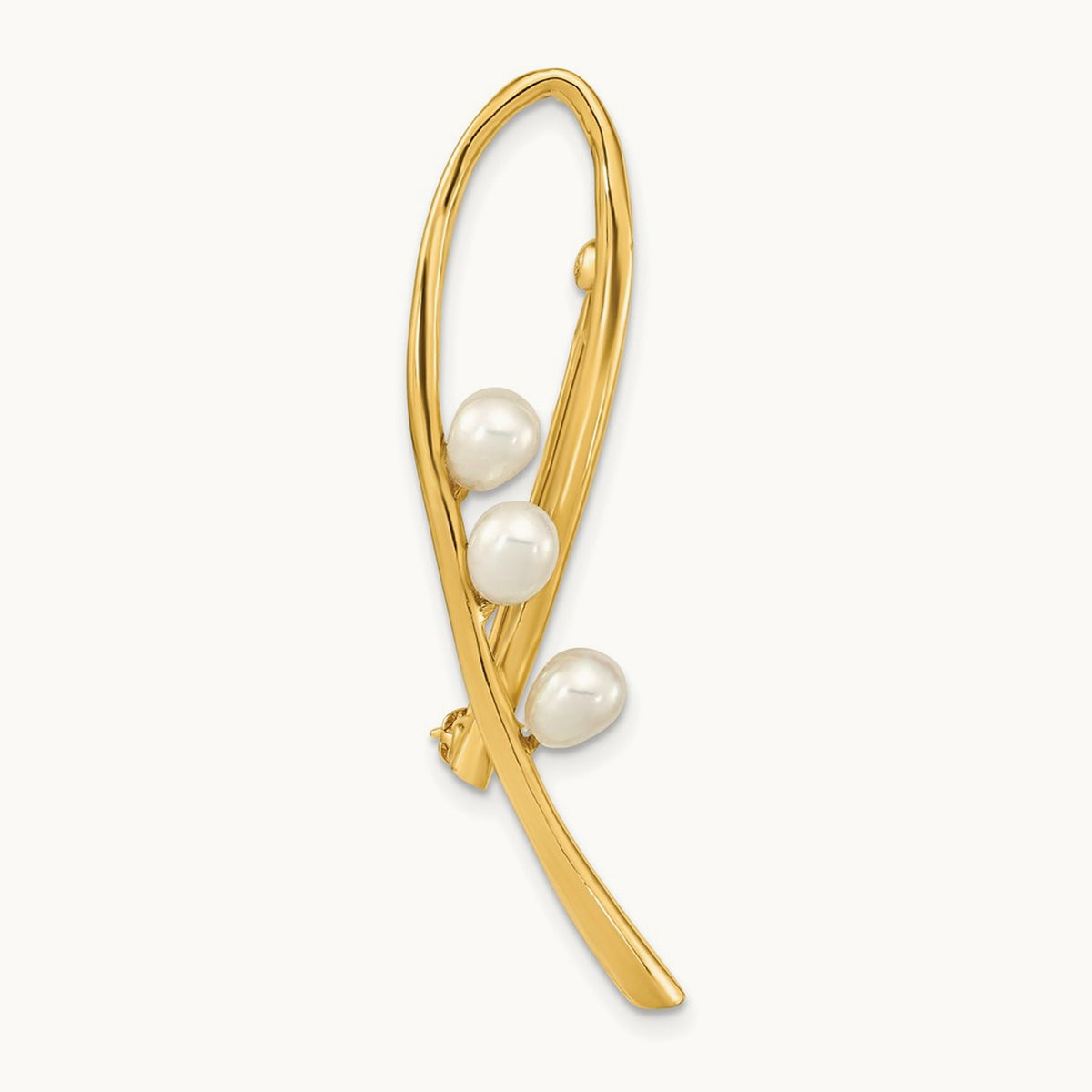 4- Teardrop White FWC Pearl Brooch, 5mm, 14K