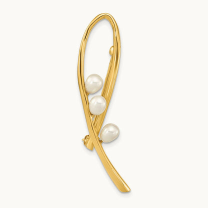 4- Teardrop White FWC Pearl Brooch, 5mm, 14K