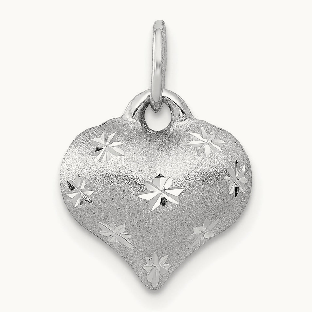 Satin Diamond-cut 3D Puffed Heart Pendant, 14K White Gold