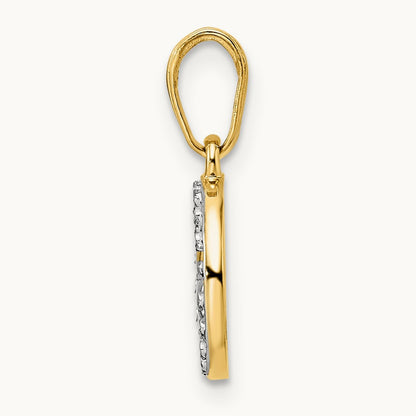Diamond-cut Clover in Circle Pendant, 14K with White Rhodium