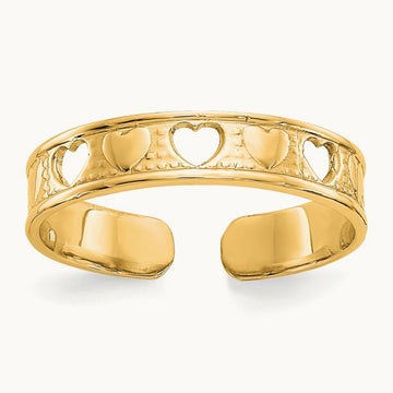 Polished with Hearts Toe Ring — 14K Yellow Gold