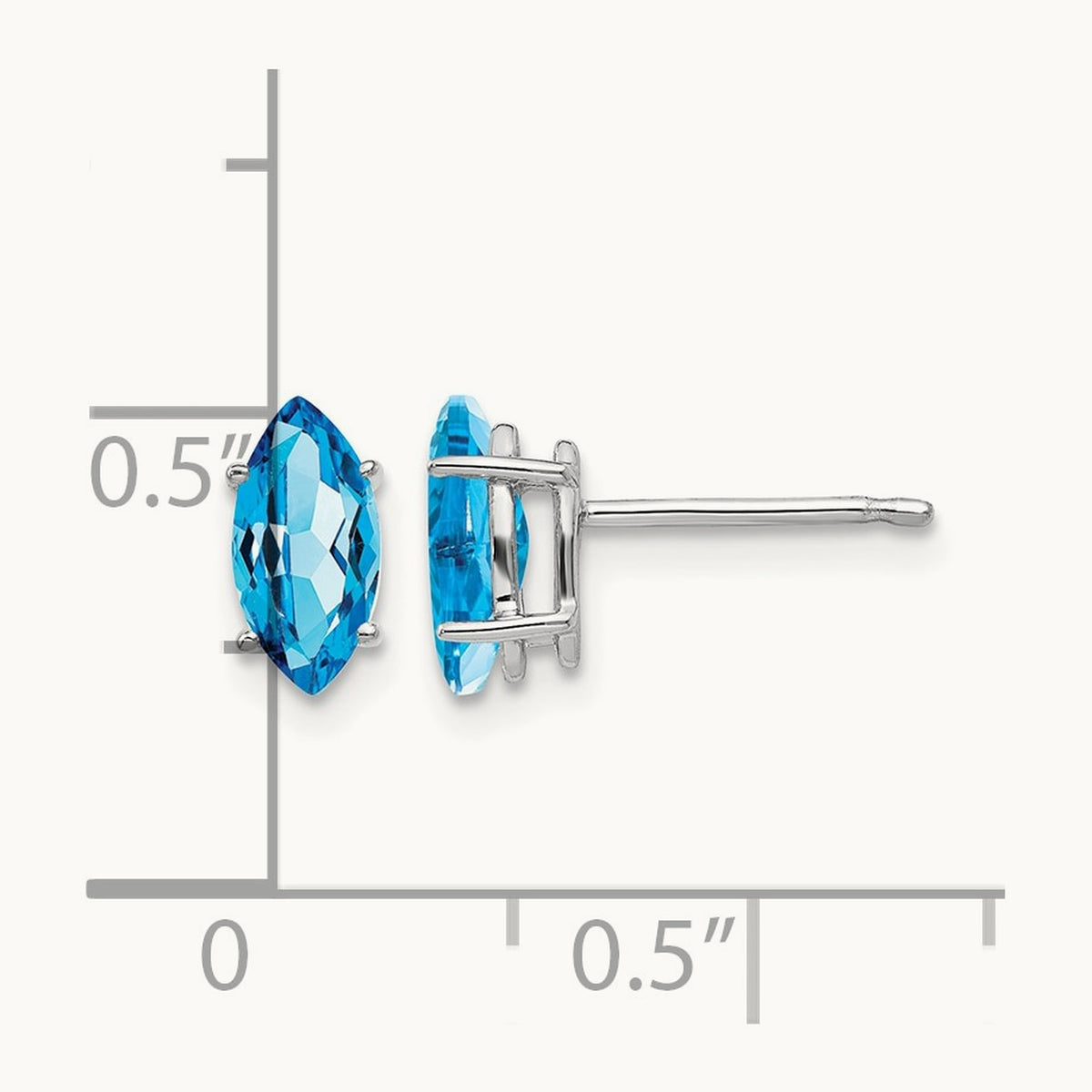 8x4mm Marquise Blue Topaz earring, 14K White Gold