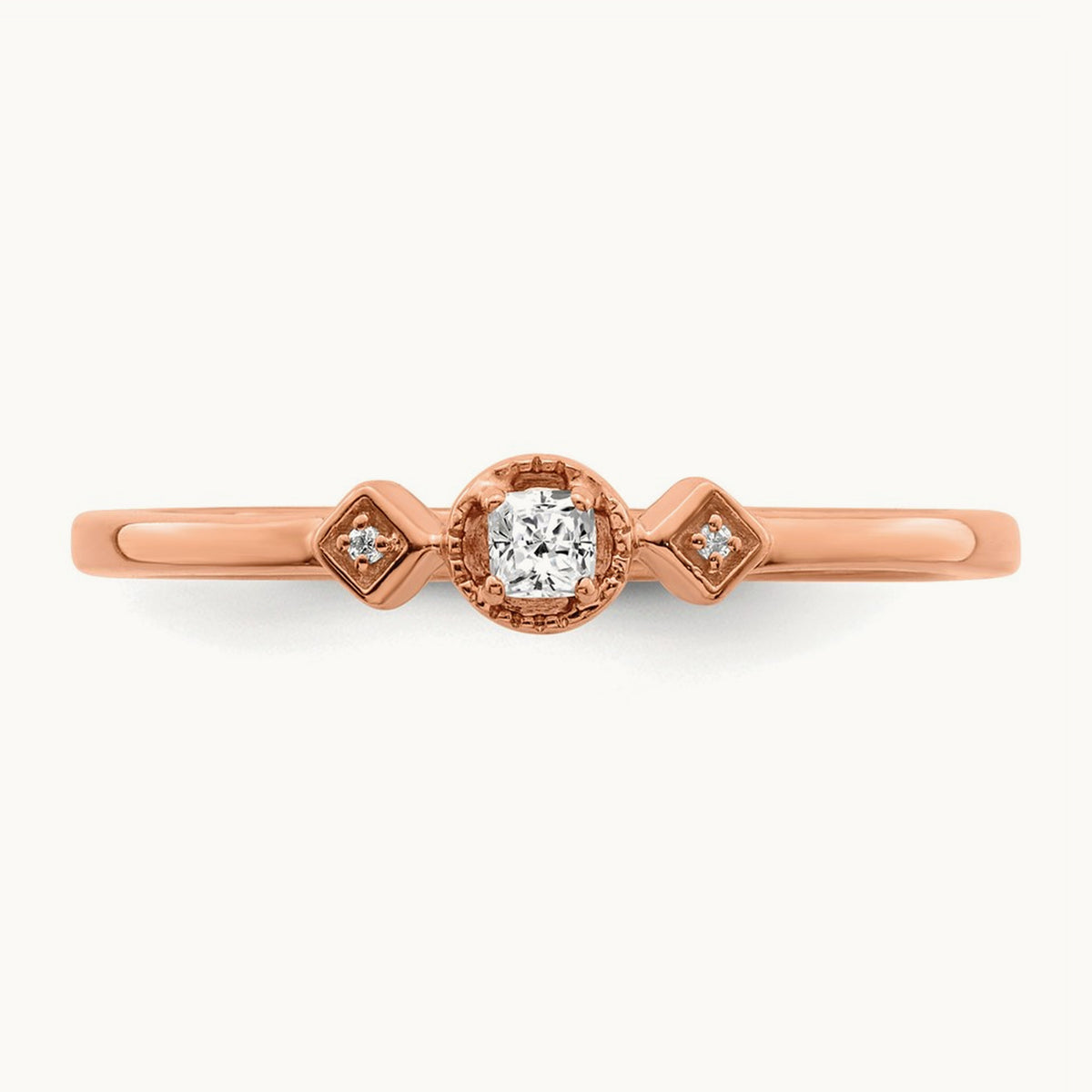 Petite Beaded Edge Cushion Ring, 0.10 ct tw — 14K Rose Gold