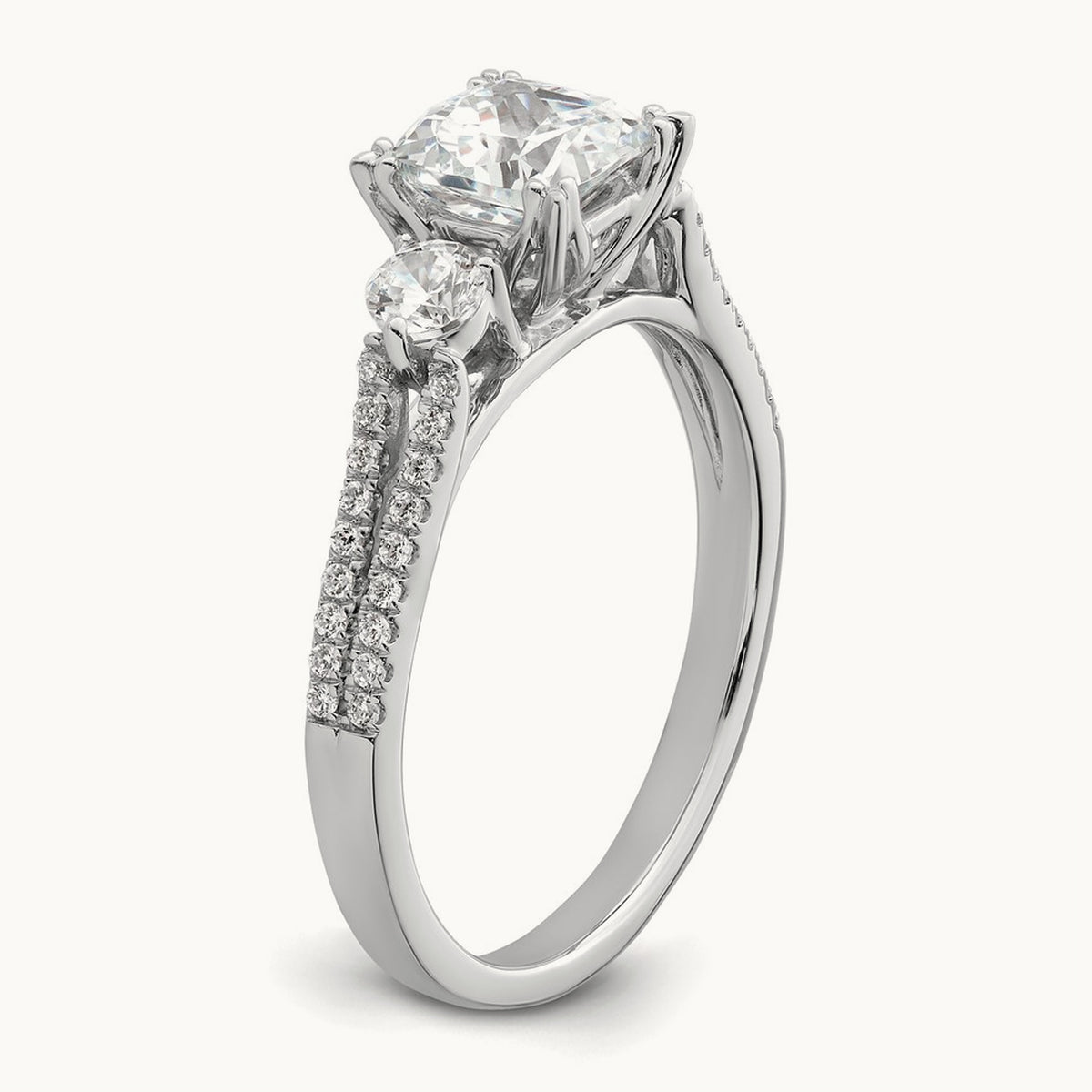 3 Stone Cushion Semi-Mount Engagement Ring — 1 ct, 7