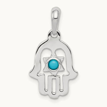 Turquoise Chamseh Pendant — 14K White Gold