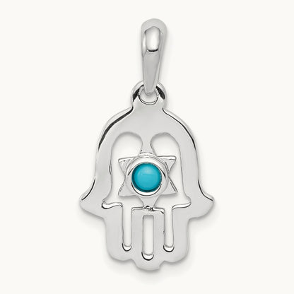 Turquoise Chamseh Pendant — 14K White Gold