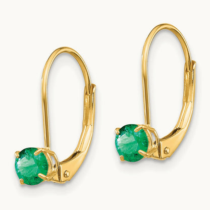 Round May/Emerald Leverback Earrings — 14K Yellow Gold