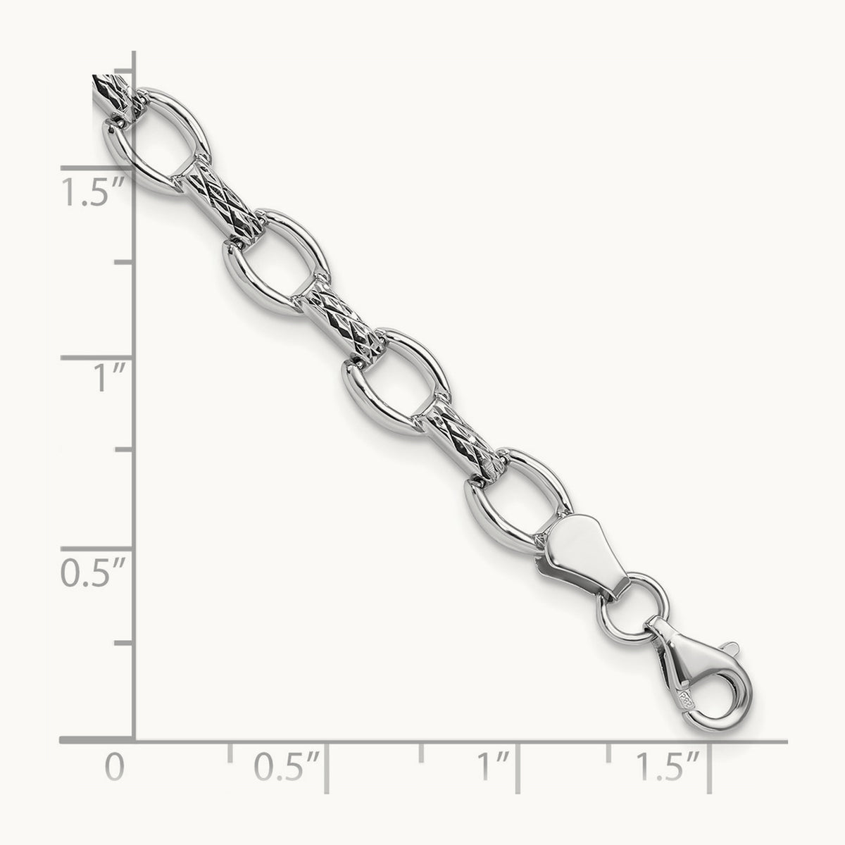 7in Diamond-cut Polished Fancy Bracelet, 14K White Gold