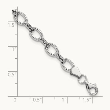 7in Diamond-cut Polished Fancy Bracelet, 14K White Gold