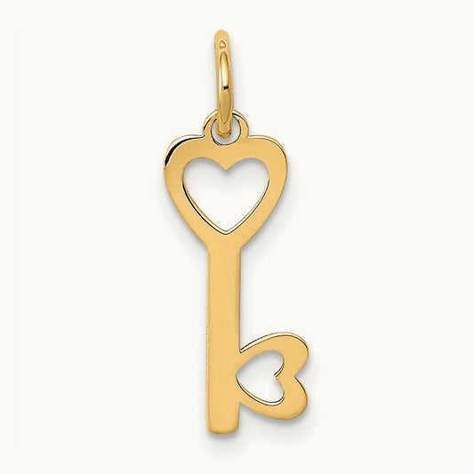 Polished Hearts Key Charm, 14K