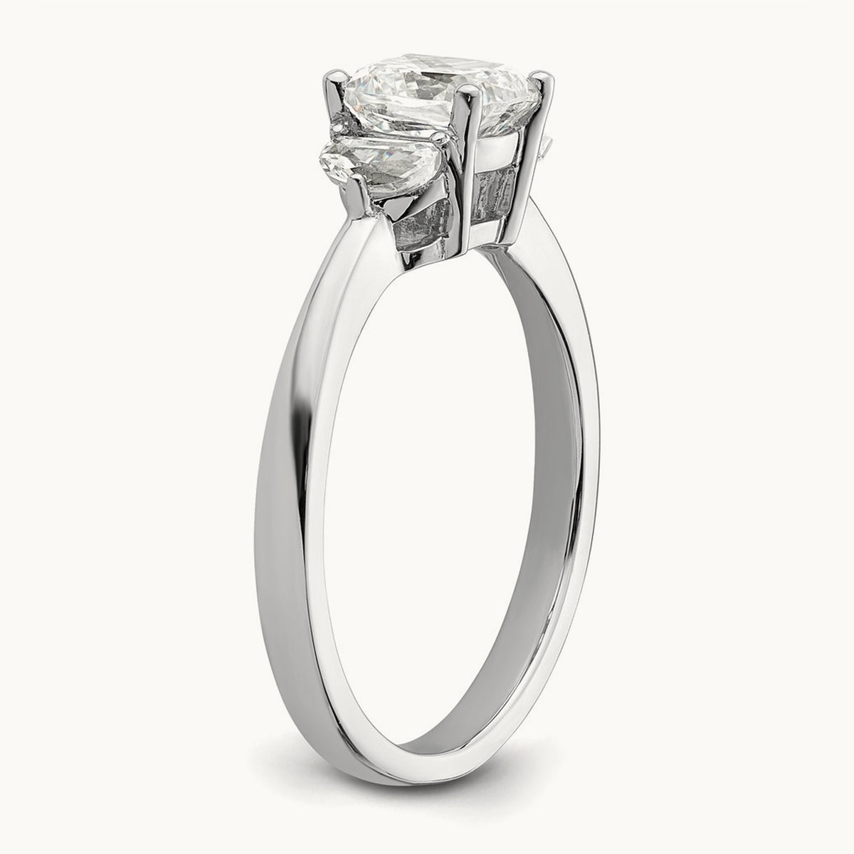 3 Stone Half Moon/Cushion Semi-Mount Dia Ring, 14K White Gold