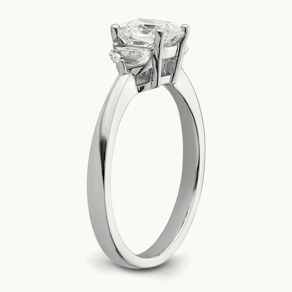 3 Stone Half Moon/Cushion Semi-Mount Dia Ring, 14K White Gold