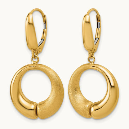 Polished and Brushed Circle Leverback Earrings, 14K — Leslie's