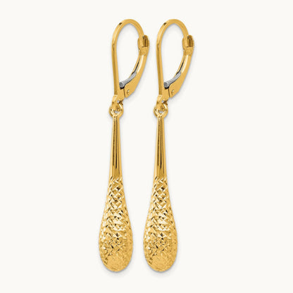 Diamond-cut Leverback Earrings — 14K Yellow Gold