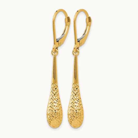 Diamond-cut Leverback Earrings — 14K Yellow Gold