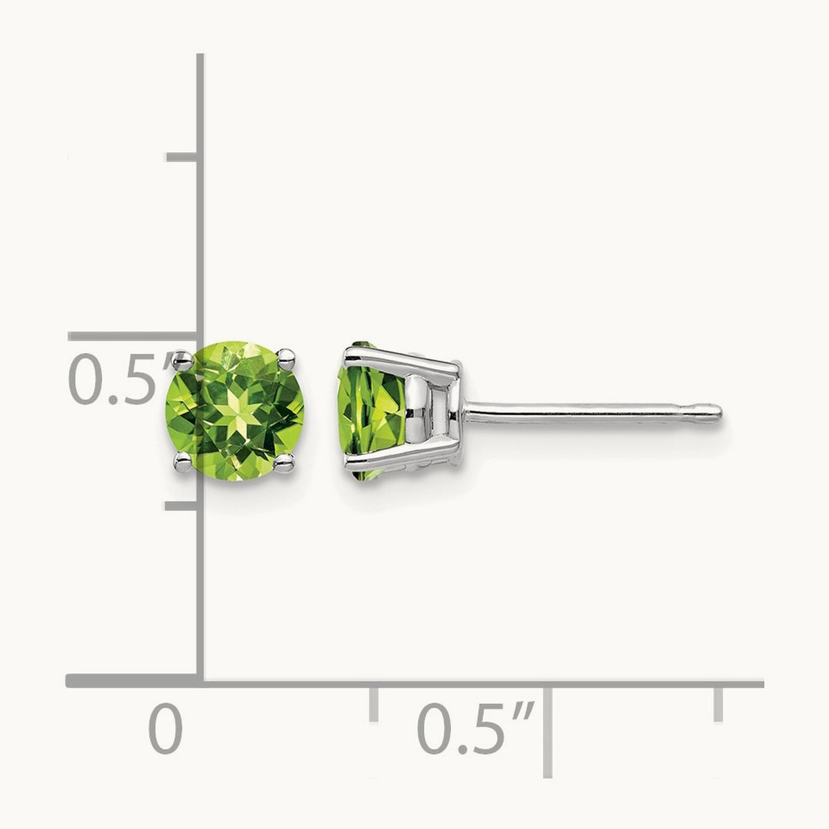 Peridot Earrings, 5mm, 14K White Gold